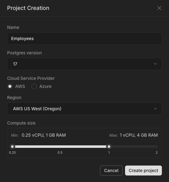 Neon Project Creation